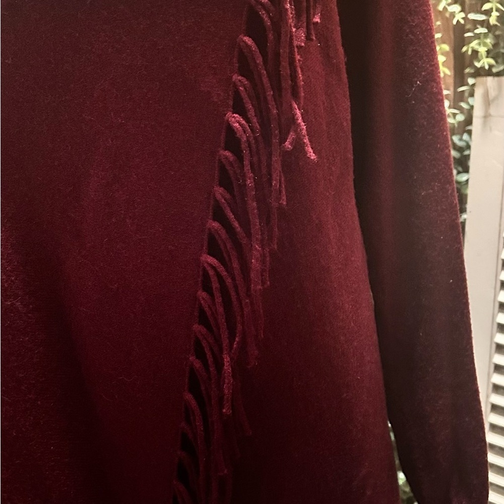Burgundy Sweater with Fringe Detail - Picture 2 of 2